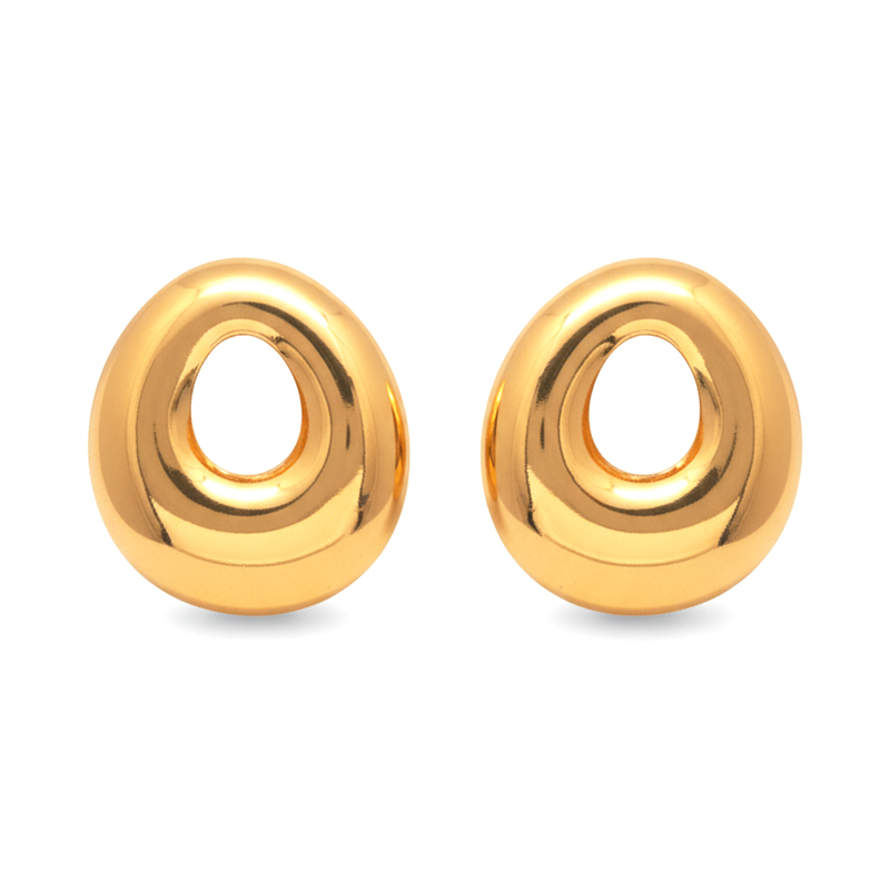 KAYYA21 Gold Hollow Donut Stud Earrings – Glossy Finish | Lightweight | Pack of 1