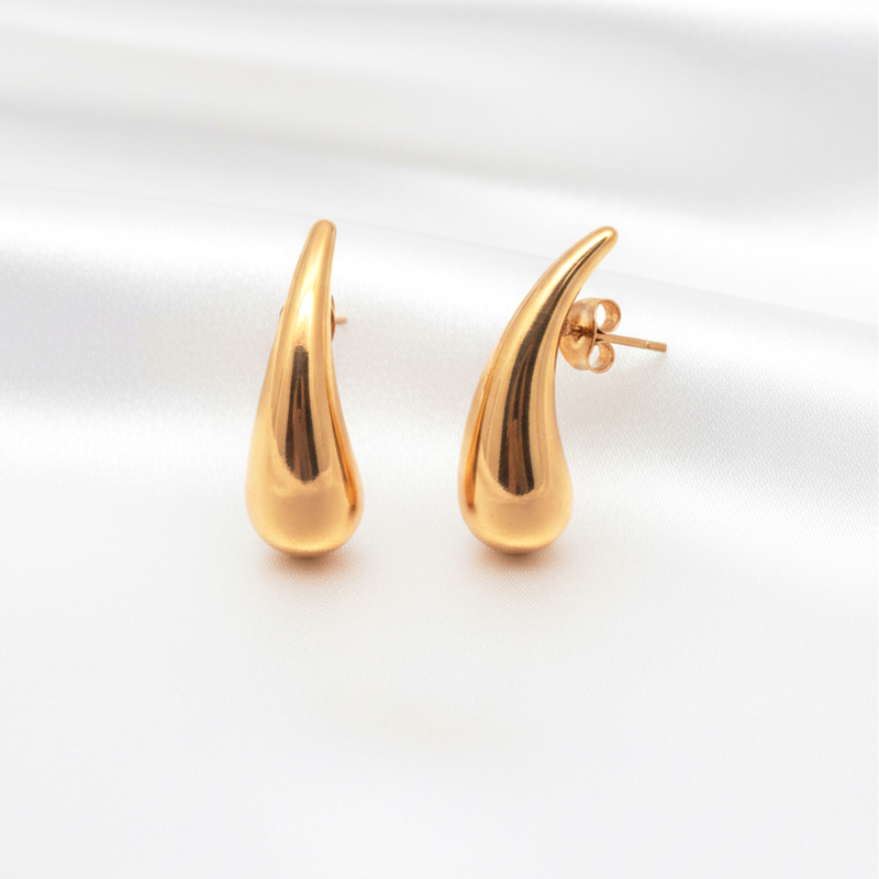 KAYYA21 Gold Teardrop Stud Earrings – Polished Stainless Steel | Lightweight | Pack of 1
