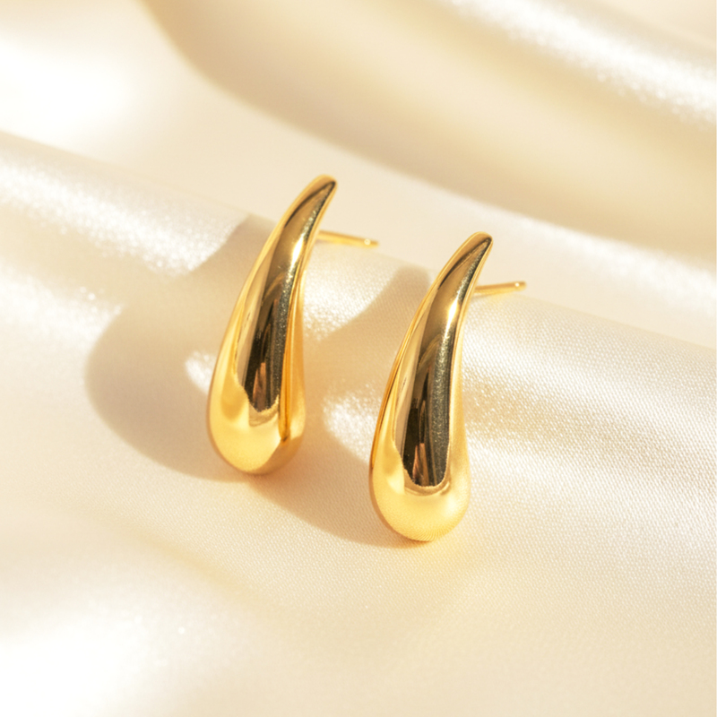 KAYYA21 Gold Teardrop Stud Earrings – Polished Stainless Steel | Lightweight | Pack of 1