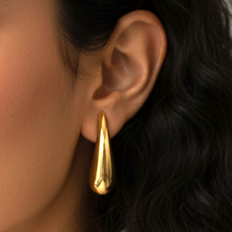 KAYYA21 Gold Teardrop Stud Earrings – Polished Stainless Steel | Lightweight | Pack of 1