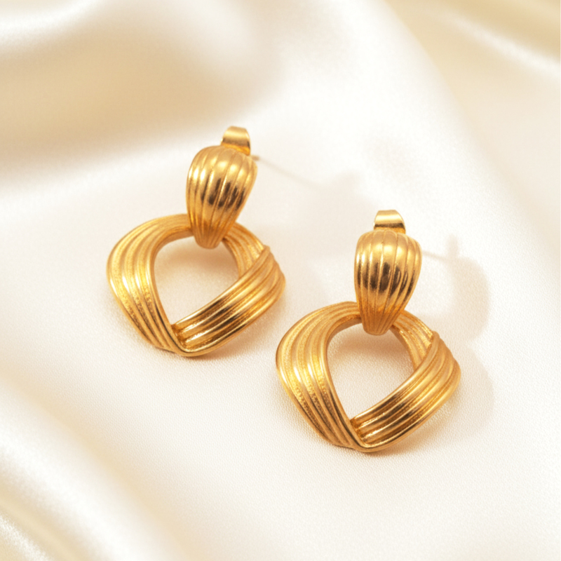 KAYYA21 Gold Textured Twisted Hoop Earrings – Stainless Steel | Anti-Tarnish, Lightweight | Pack of 1