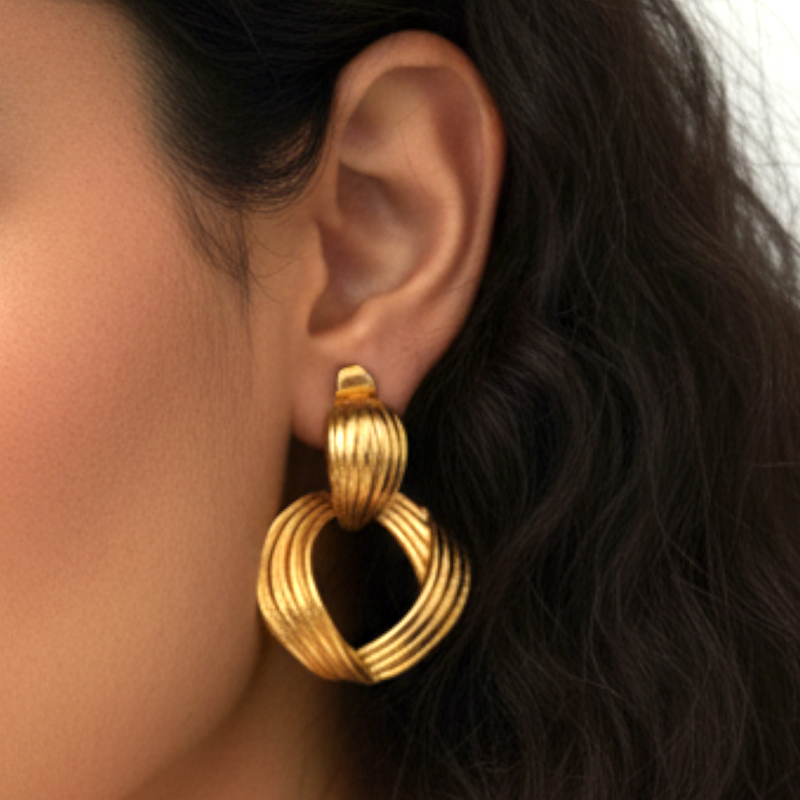 KAYYA21 Gold Textured Twisted Hoop Earrings – Stainless Steel | Anti-Tarnish, Lightweight | Pack of 1