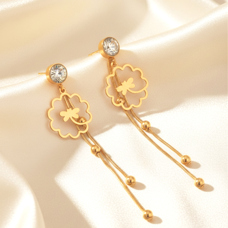 KAYYA21 Gold-Plated Dangle Earrings for Women – Stainless Steel | Anti-Tarnish, Lightweight | Pack of 1