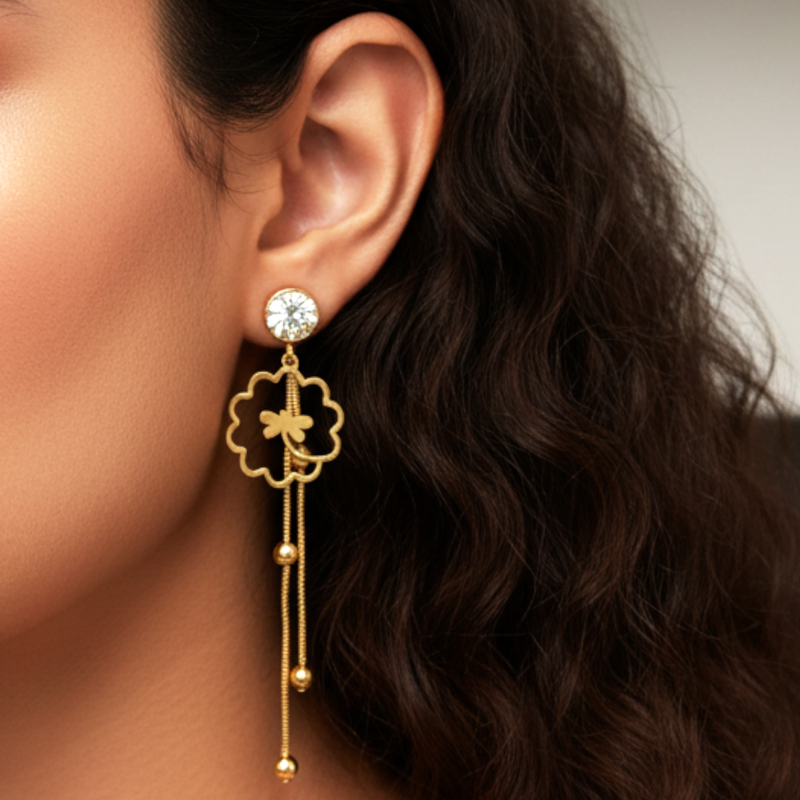 KAYYA21 Gold-Plated Dangle Earrings for Women – Stainless Steel | Anti-Tarnish, Lightweight | Pack of 1