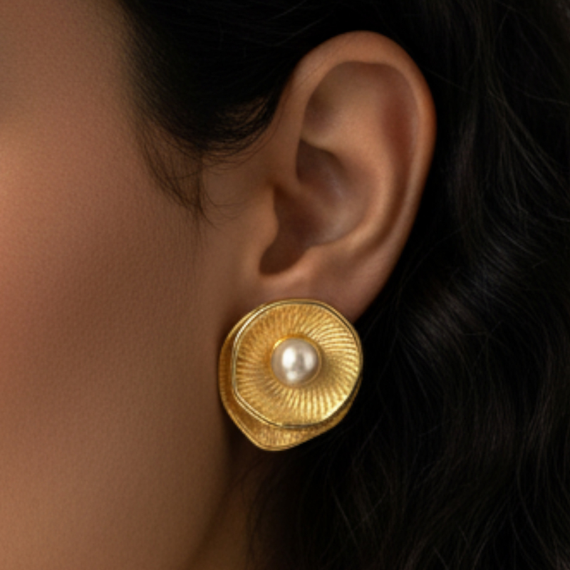 KAYYA21 Rozana Gold Plated Pearl Earrings for Women | Lightweight Daily Wear Fashion Jewellery