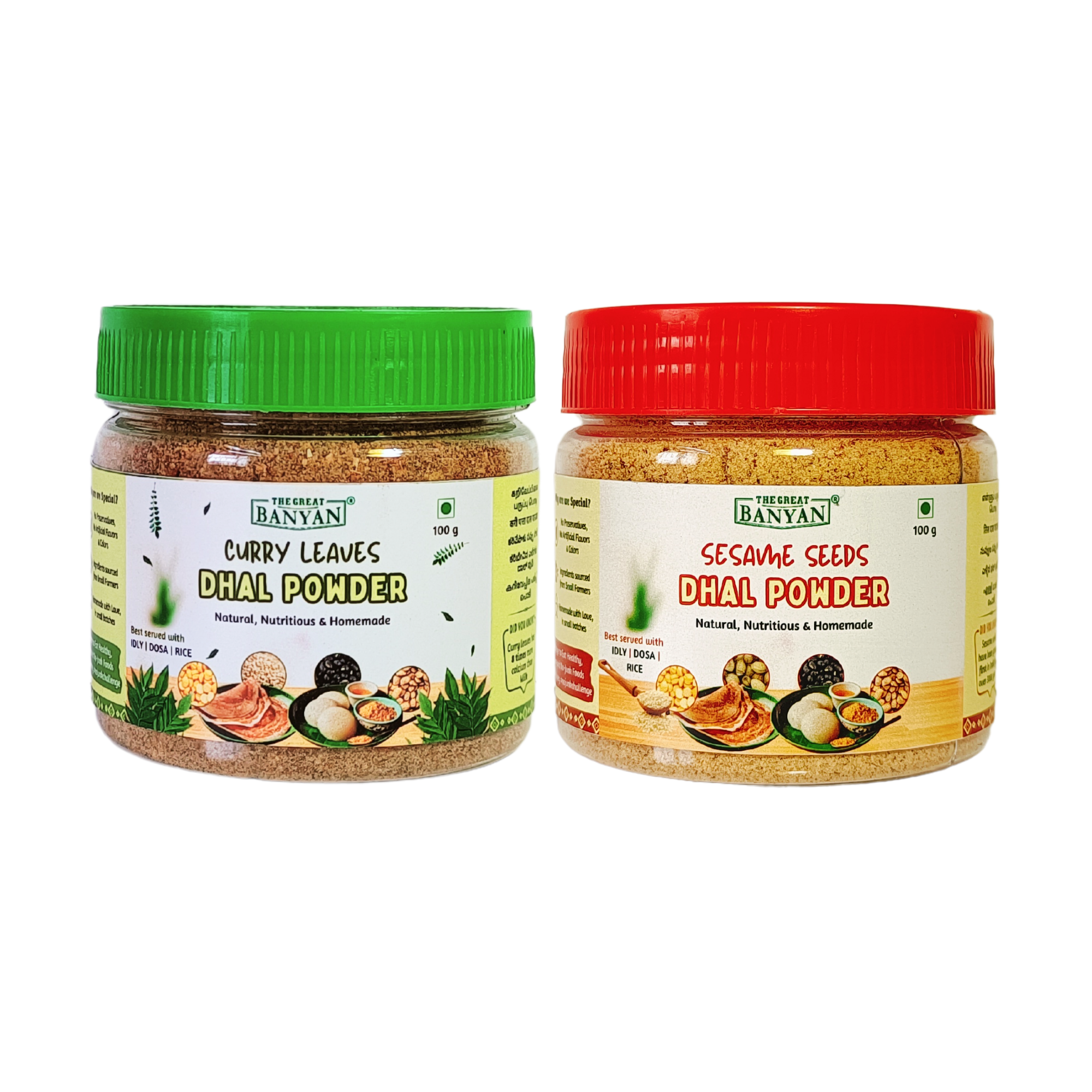 The Great Banyan Curry Leaves & Sesame Seeds Dhal Powder 100g (Pack of 2) – Idli Dosa Rice Milagai Podi