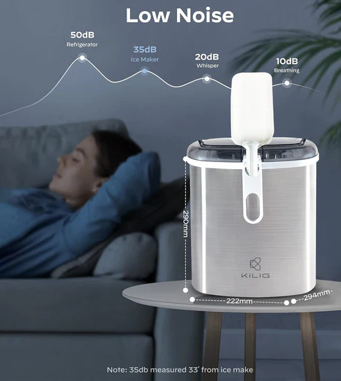 Kilig H01S Stainless Steel Ice Maker Machine 6 Mins 9 Bullet Ice, Ice Maker for Kilig Home-Kitchen-Office-Party And Camping & Bars