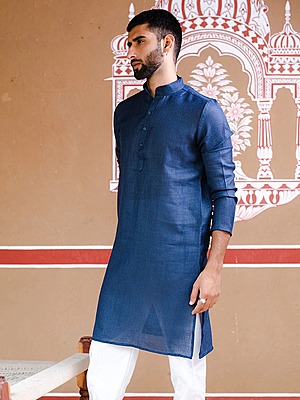 Blue Linen Men's Kurta