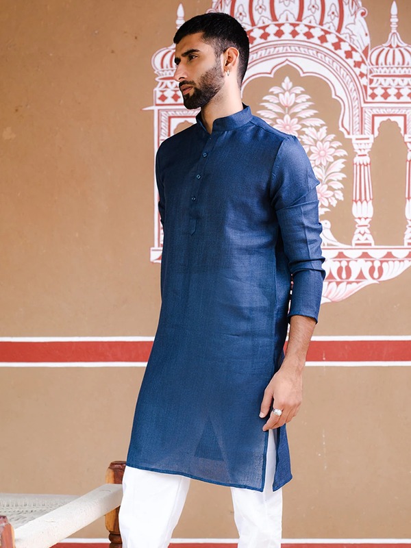 Blue Linen Men's Kurta