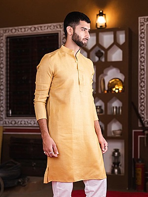 Daisy Yellow Linen Men's Kurta