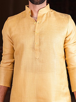 Daisy Yellow Linen Men's Kurta