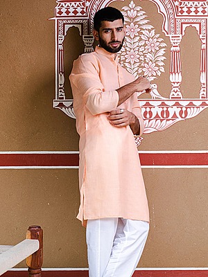 Peachy Pink Linen Men's Kurta