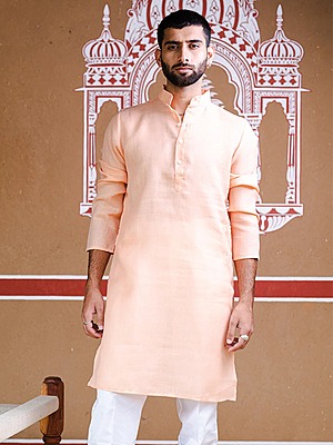 Peachy Pink Linen Men's Kurta