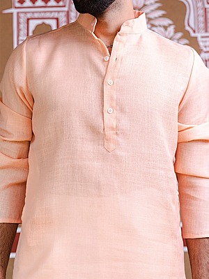 Peachy Pink Linen Men's Kurta