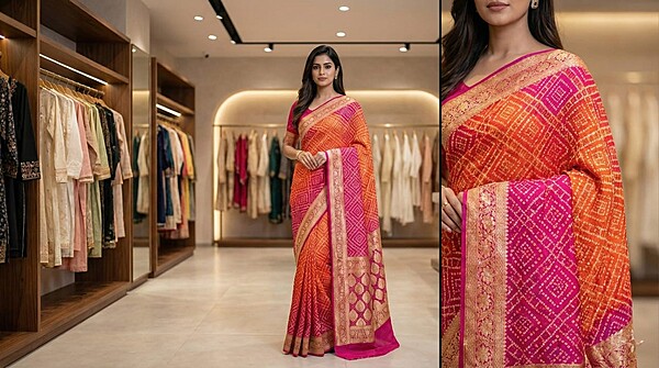 Kala Sanskruti Orange Pink Color 6.5M Elegant Traditional Wear Banarasi Saree Artistry for Woman