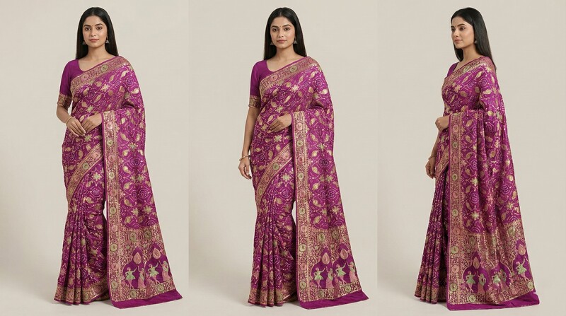 Kala Sanskruti All Over Magenta Calour Color Pure Gaji Silk Bandhani Saree 6.5M with Blouse Piece Elegant Traditional Wear Saree for Women