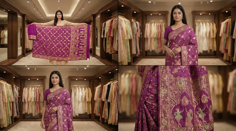 Kala Sanskruti All Over Magenta Calour Color Pure Gaji Silk Bandhani Saree 6.5M with Blouse Piece Elegant Traditional Wear Saree for Women