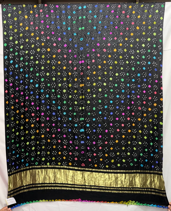 Kala Sanskruti Black & Multi Color Gaji Silk Bandhani Dupatta 2.5M Elegant Traditional Wear Gaji Dupatta for Women