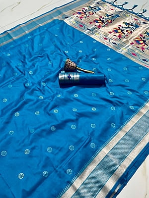 Kanchipuram Silk Saree-Blue Kanchipuram Silk Saree-Blue