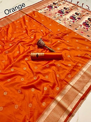Kanchipuram Silk Saree-Orange Kanchipuram Silk Saree-Orange