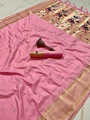 Kanchipuram Silk Saree-Pink Kanchipuram Silk Saree-Pink