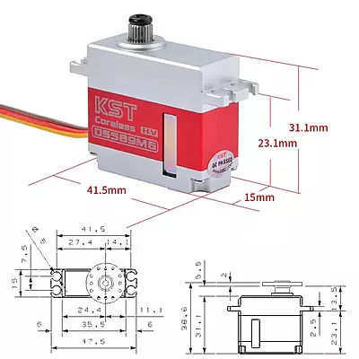 High-torque digital mini servo resting on a flat surface with accessory horns High-torque digital mini servo resting on a flat surface with accessory horns