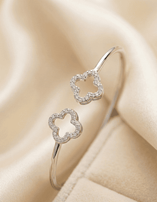 925 Silver Infinite Luck Clover Cuff Bangle