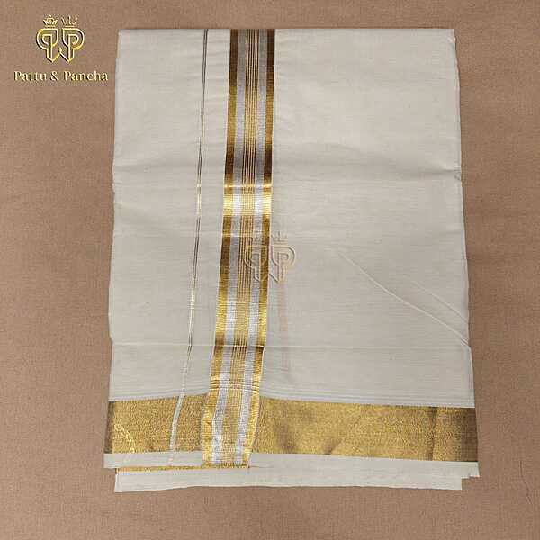 Kasavu Cotton Dhoti Gold & Silver 1.5 in