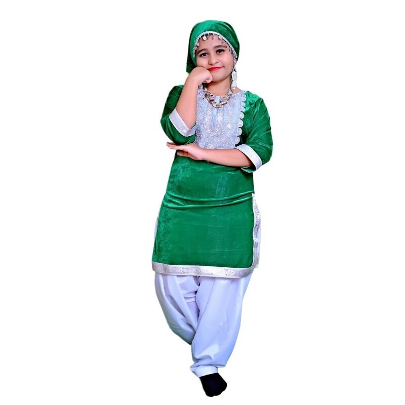 Kashmiri Dance Fancy Dress for Girls Green & White
