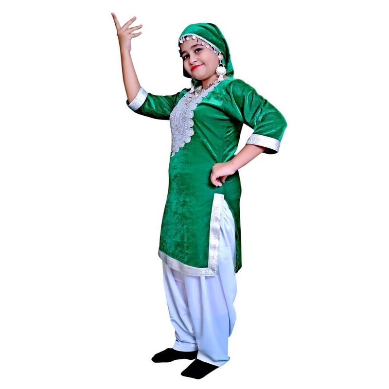 Kashmiri Dance Fancy Dress for Girls Green & White