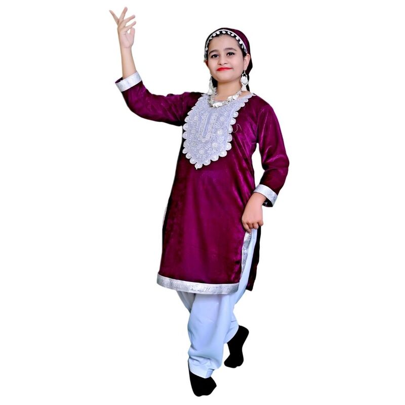 Kashmiri Dance Fancy Dress Wine & White
