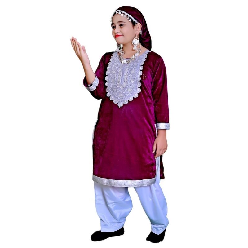 Kashmiri Dance Fancy Dress Wine & White