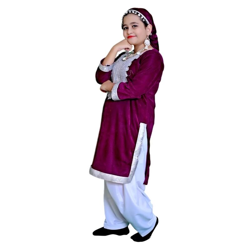 Kashmiri Dance Fancy Dress Wine & White