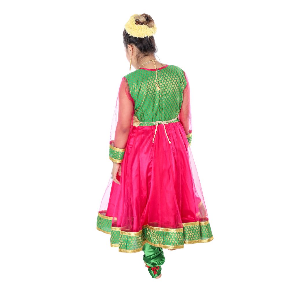 Kathak Dance Anarkali Costume Pink & Green Kathak Dance Anarkali Costume Pink & Green