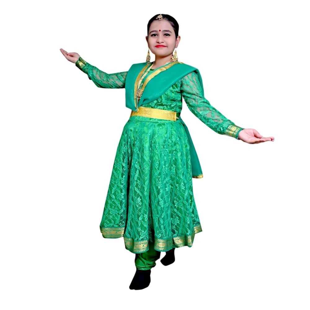 Kathak Dance Dress Anarkali Green Kathak Dance Dress Anarkali Green