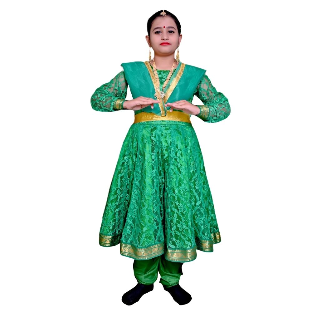 Kathak Dance Dress Anarkali Green Kathak Dance Dress Anarkali Green