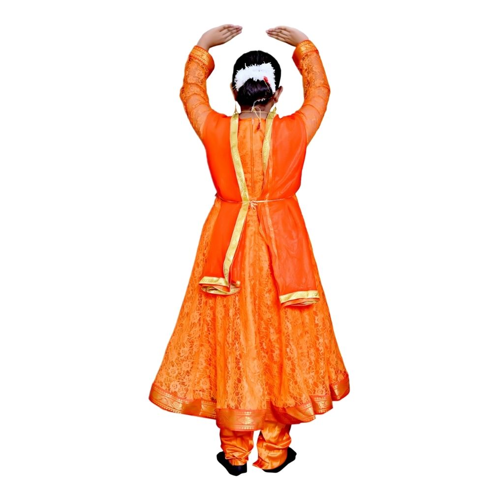 Anarkali Style Kathak Dance Dress Orange Anarkali Style Kathak Dance Dress Orange