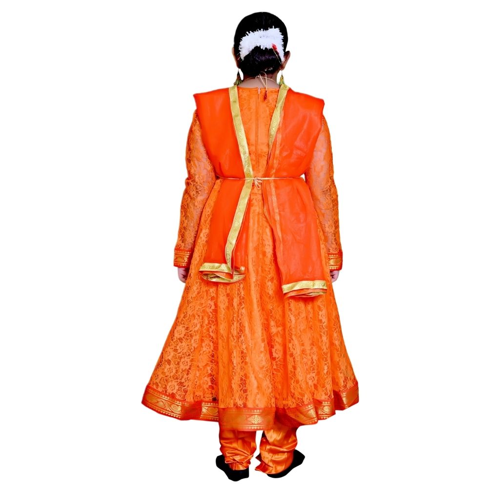 Anarkali Style Kathak Dance Dress Orange Anarkali Style Kathak Dance Dress Orange