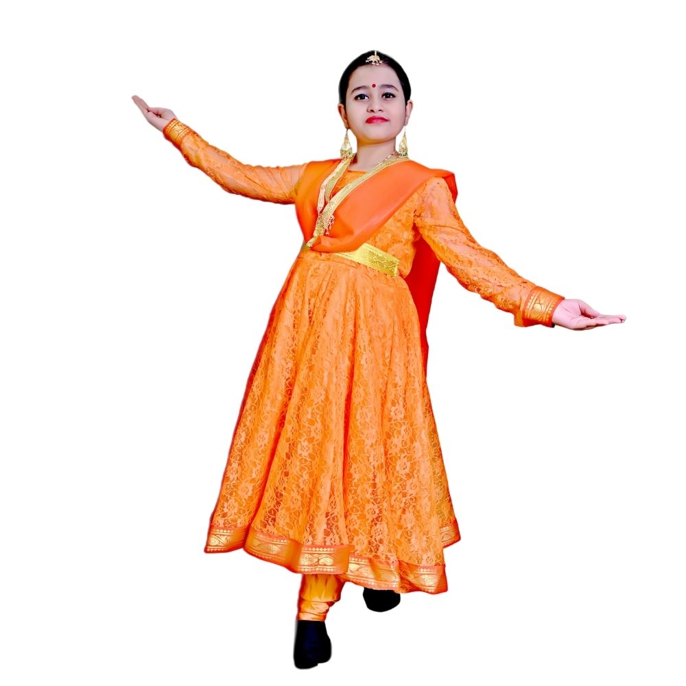 Anarkali Style Kathak Dance Dress Orange Anarkali Style Kathak Dance Dress Orange