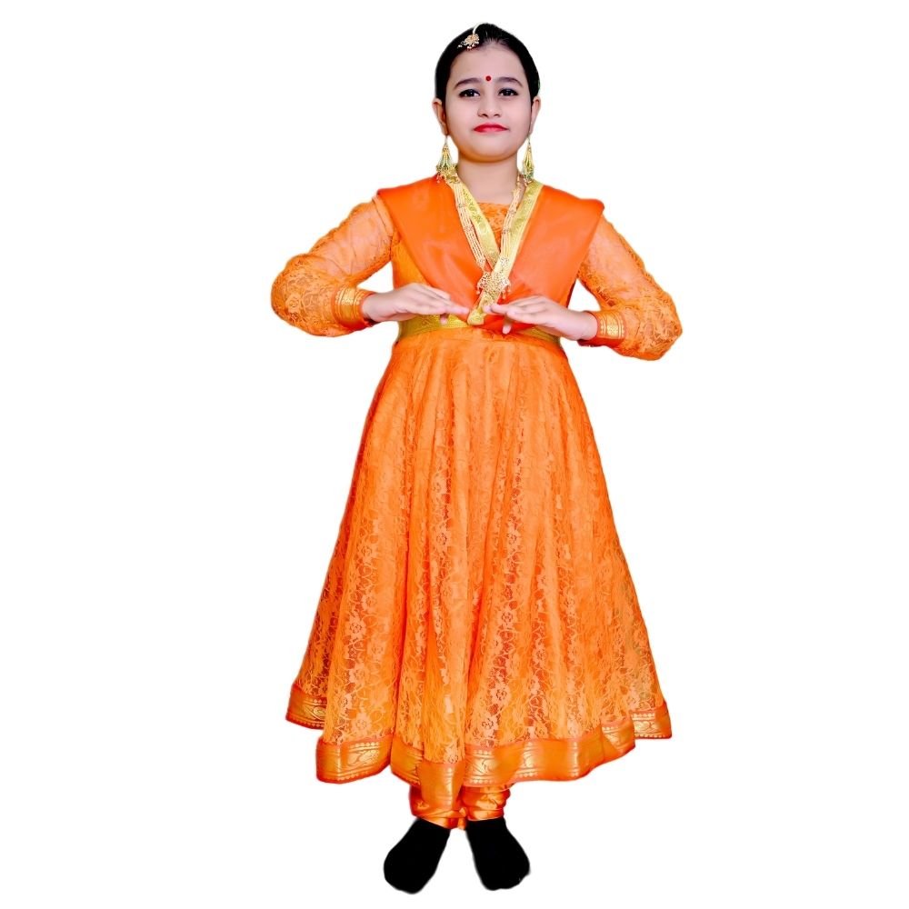 Anarkali Style Kathak Dance Dress Orange Anarkali Style Kathak Dance Dress Orange