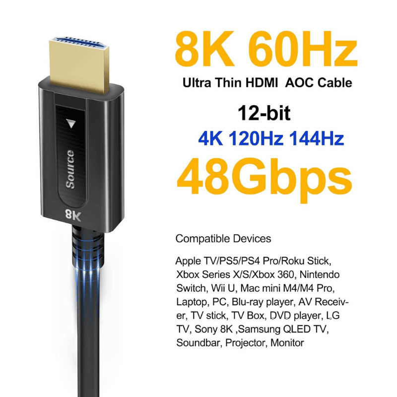 Kelingtone 8K HDMI 2.1 Fiber Optic Cable – Ultra High Speed | 8K UHD | Audio & Video