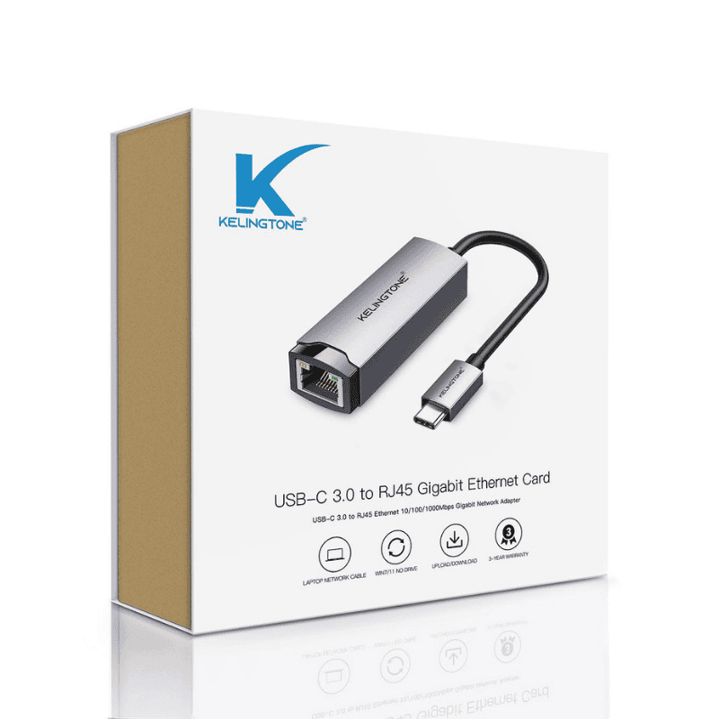Kelingtone USB-C 3.0 to RJ45 Gigabit Ethernet Adapter – Fast Wired Network