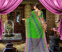 Khaadi Embroidered Saree - Parrot Green with BP