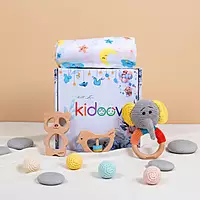 Hello World Baby Gift Set – Crochet Rattle, Wooden Teethers & Cotton Towel|Mixed Teether Gift Set