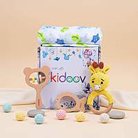 Hello World Baby Gift Set – Crochet Rattle, Wooden Teethers & Cotton Towel|Mixed Teether Gift Set