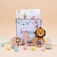 Hello World Baby Gift Set – Crochet Rattle, Wooden Teethers & Cotton Towel|Mixed Teether Gift Set