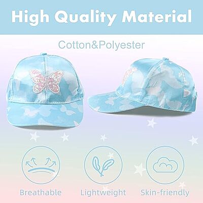 Kids Baseball Cap with Sequined Butterfly Applique | Adjustable Sun Hat for Sports & Picnics