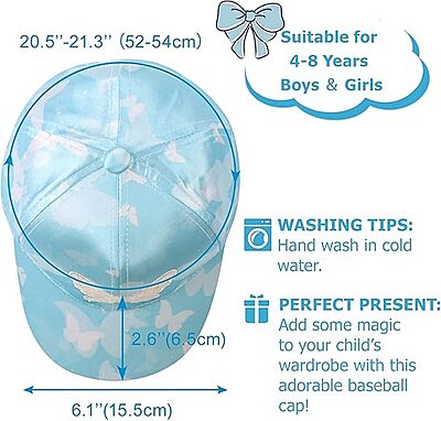 Kids Baseball Cap with Sequined Butterfly Applique | Adjustable Sun Hat for Sports & Picnics