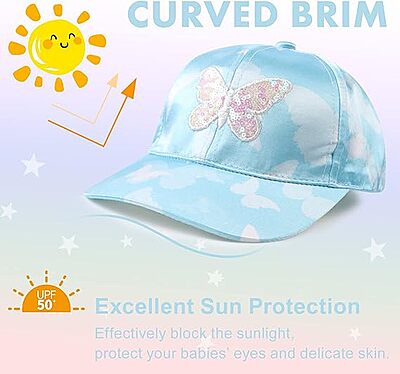 Kids Baseball Cap with Sequined Butterfly Applique | Adjustable Sun Hat for Sports & Picnics