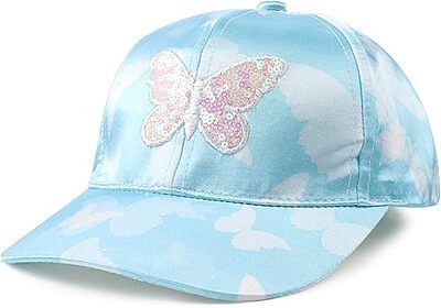 Kids Baseball Cap with Sequined Butterfly Applique | Adjustable Sun Hat for Sports & Picnics